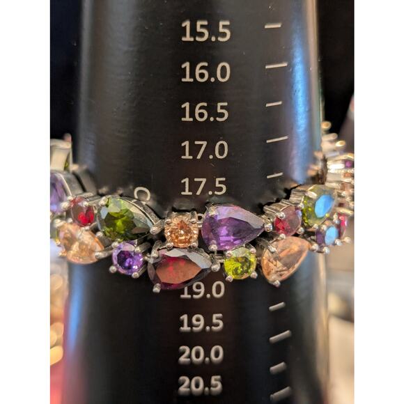 Multi-Colored Multi-Shaped Austrian Crystal Bracelet Marked 925 Sterling Silver - Picture 5 of 15